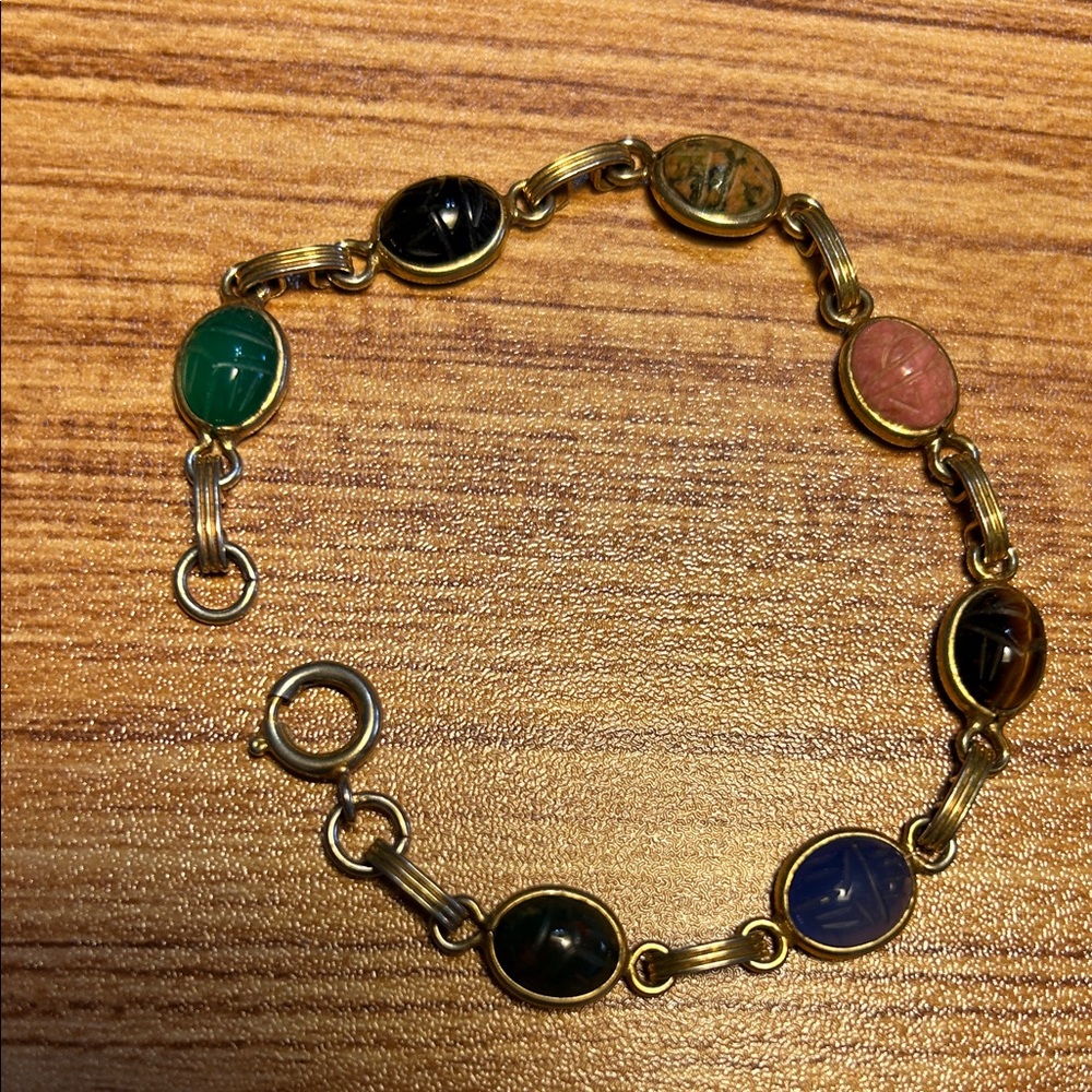 Vintage gold filled scarab link bracelet